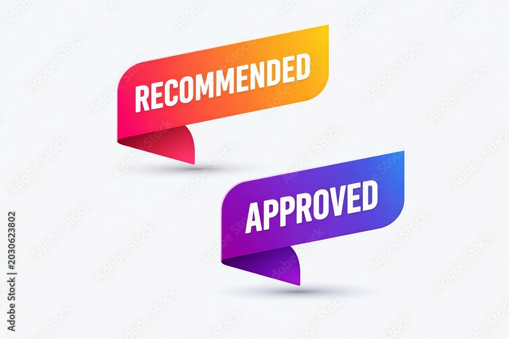 Fototapeta premium Colorful recommended and approved banner flags with gradient background