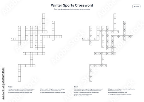 Photography Winter Sports Crossword - Adults