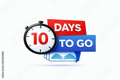 Countdown timer showing 10 days to go with open book illustration
