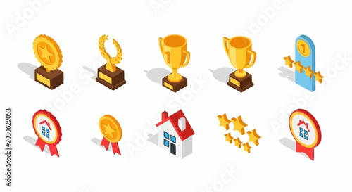 Schilderij op canvas Collection of achievement icons and awards.