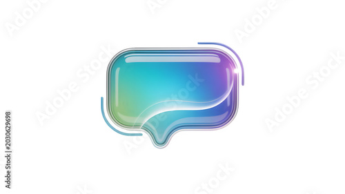 A glossy colorful chat bubble floating against a clean transparent background suitable for digital communication or tech interface design.