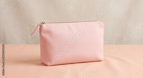 Minimalist Pink Canvas Makeup Pouch with Zipper - Beauty Cosmetic Pack Theme - E-Commerce Fashion Retail Banner Use