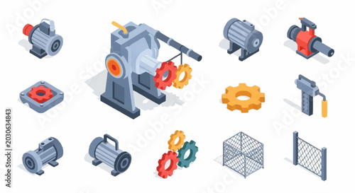 Foto Industrial mechanical gears and machinery icons.