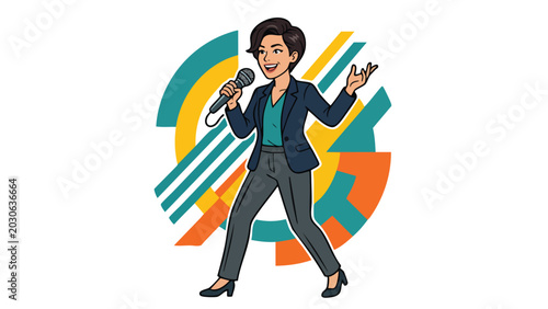 Photos Business Speaker Presentation Microphone Corporate Event Host Female Professiona