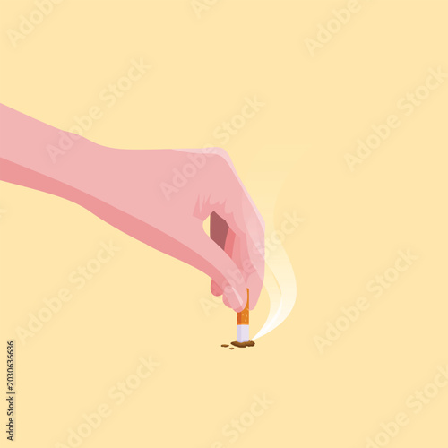Tableau sur toile Quit Smoking Concept Vector, Hand Extinguishing Cigarette, Stop Smoking, Stub Out Cigarette, Health Awareness Illustration
