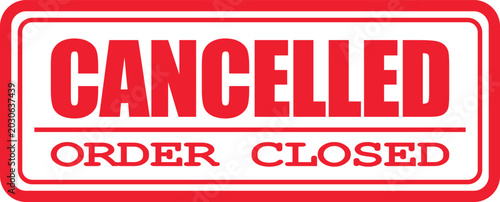 Foto A red stamp marks a cancelled order as closed on a document