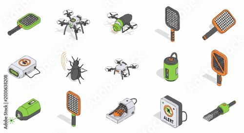 Cuadro en lienzo Pest control icons set with various tools.