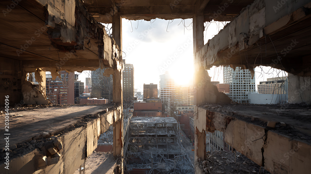 Fototapeta premium Damaged concrete building structure