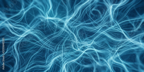 Tableau sur toile Abstract background of glowing blue energy tendrils weaving and flowing, evoking a sense of scientific discovery and complex connection