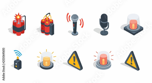 Foto Collection of warning and communication icons.