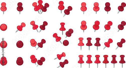 Εκτύπωση καμβά Red Push Pins and Thumbtacks Icon Set with Various Angles and Shades for Office