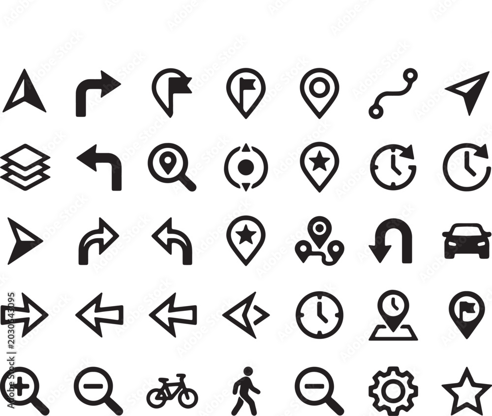 Fototapeta premium Modern Navigation Icon Set Black White Vector