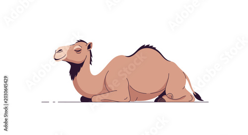 Tableau sur toile Cartoon Camel Resting Lying Down Isolated White Background