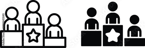 Photos Competitors icon vector with outline and black silhouette flat design for market