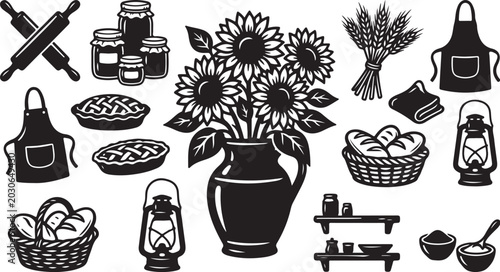 Farmhouse Kitchen Utensils and Food Illustration Set