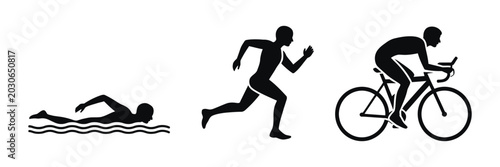 Fotografía Triathlon Sports icon collection, Swimming, Cycling and Running silhouettes in clean bold vector style for athletic competition and fitness concepts