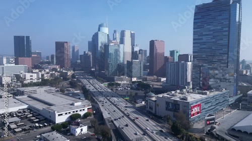DTLA Downtown Los Angeles and Freeway Time-lapse Aerial View