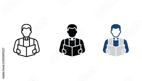 Tableau sur toile Professional priest icon set with line art solid black and flat color styles fea