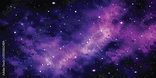 Foto Purple Galaxy Space Background with Glowing Nebula Clouds and Sparkling Stars in