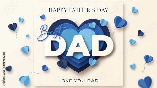 Fatherhood sentiment card features layered blue paper hearts arranged in a beautiful composition to express deep affection and love for a parent on a meaningful holiday celebration.