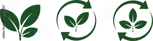 Tableau sur toile Green eco and recycle icons with leaves representing environmental protection, o