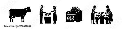 Slika na platnu Cow and Farmers with Dairy Products, Cattle Breeding, and Milk Processing Concep