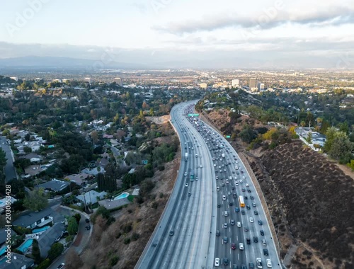 The 405 Approaching Sunset Time-lapse Aerial View