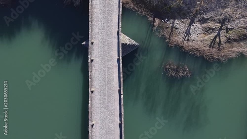 4K 60P Drone Top Down Rising Shot of Queen’s Bridge in Puente la Reina on Camino Frances