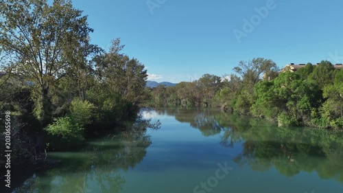 4K 60P Drone Flyover Shot of Arga River in Puente la Reina on the Camino Frances