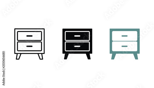 Bild auf Leinwand Modern wooden nightstand with two drawers furniture icon set in line art and sol