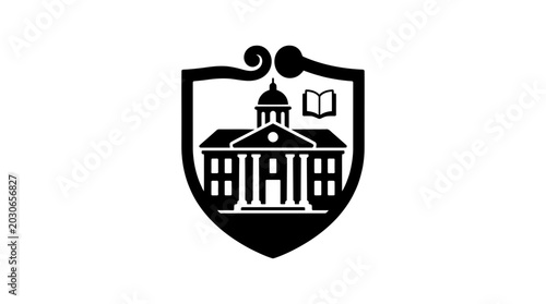 Quadro su tela Shield emblem displaying a classic building and a small book represents an esteemed educational institution