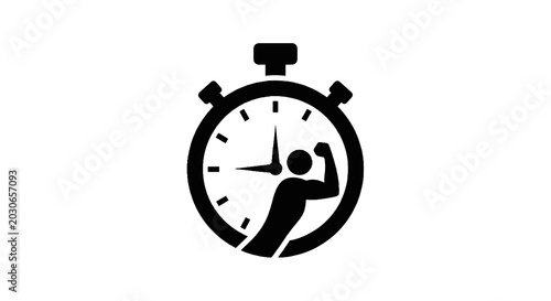 Foto Stopwatch with flexing man icon.