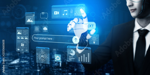 Fotografia Prompt driven AI interface enabling text, image vision, audio and media video data neural asset and tool in smart creation chat workspace edit