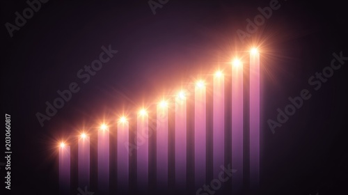 Abstract representation of growth with glowing columns in a gradient background illustrating progress, success, and a bright future ahead
