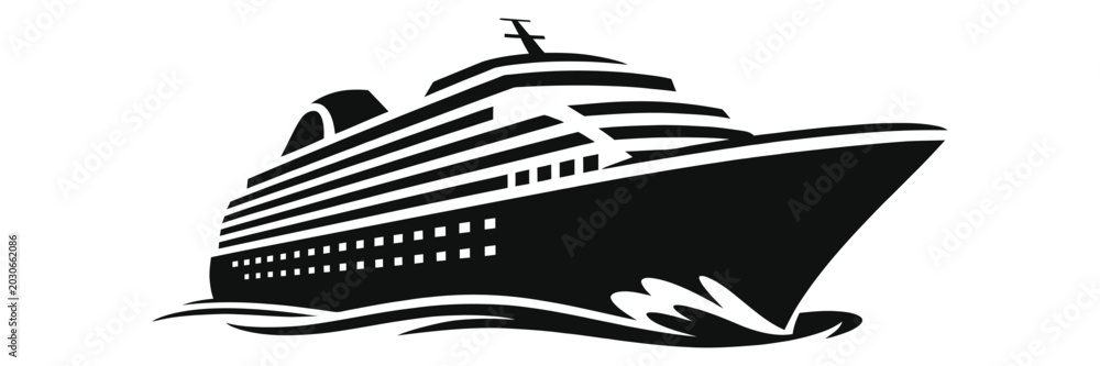 Εκτύπωση καμβά Minimalist Cruise Ship Silhouette Vector Illustration, Modern Black and White Lu