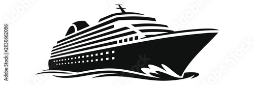Billede på lærred Minimalist Cruise Ship Silhouette Vector Illustration, Modern Black and White Lu