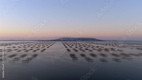 Aerial view of the Thau lagoon from Balaruc, Occitanie, France