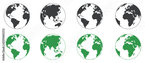 Schilderij op canvas Planet Earth Globe Vector Icon Set with World Map Illustration, Continents and O