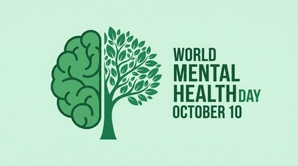 World mental health day concept brain shaped like tree with foliage october 10th