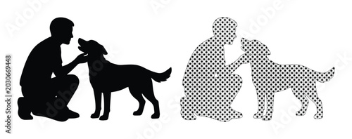 Foto Man and Dog Silhouette Vector Set, two black and patterned graphic illustrations