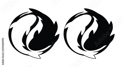Tableau sur toile Yin Yang dolphin vector art, two contrasting black and white dolphin circle desi