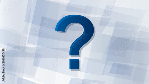 Corporate Blue Question Mark Abstract Geometric Rectangle Background. Deep blue 3D question mark on layered translucent gray-blue geometric rectangle abstract corporate background.