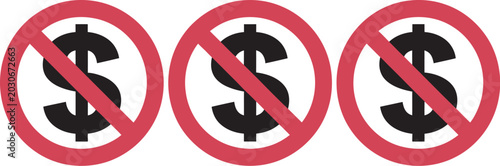 Foto no money symbol icon set, minimalist crossed currency sign icons for prohibition