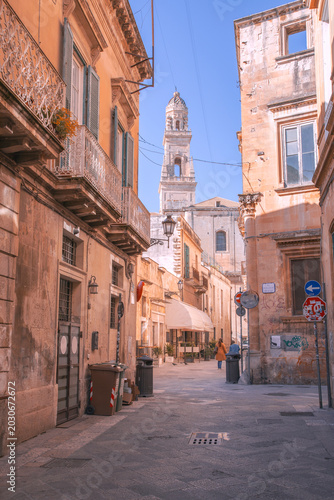 street in Lecce near Bell Tower, Southern Italy