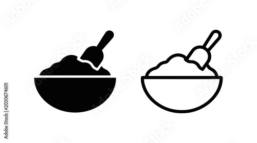 Φωτογραφία Vector icons of a bowl filled with granular substance and a serving scoop