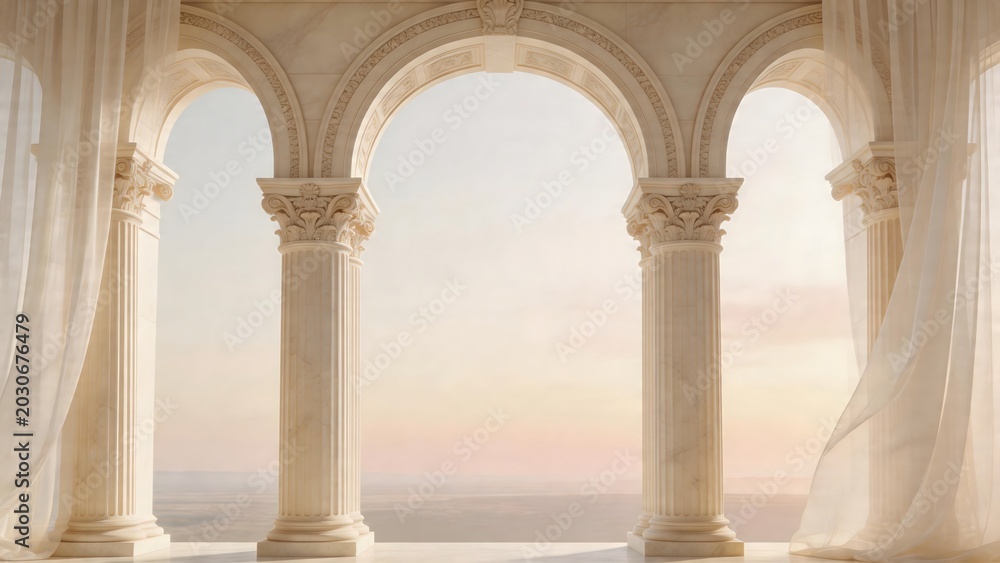 Fototapeta premium Classical columns with sheer curtains