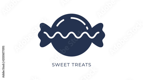 Bild auf Leinwand Simple Dark Blue Icon of Wrapped Candy with Wavy Line Design