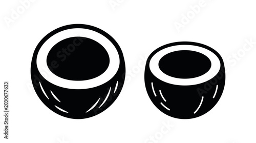 Fotografi Stylized black and white vector illustration of two halved coconuts, perfect for