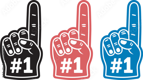 foam finger number one icon featuring a classic sports fan we are number one hand gesture, designed as a clean vector graphic for team spirit and victory celebrations