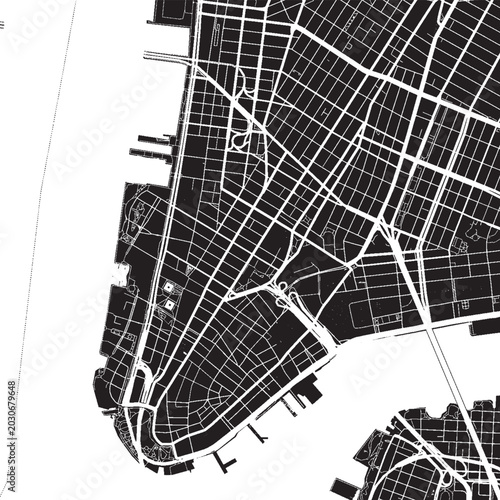Obraz na plátně Tribeca New York Vector Map, Detailed District Street Map Black and White Minima